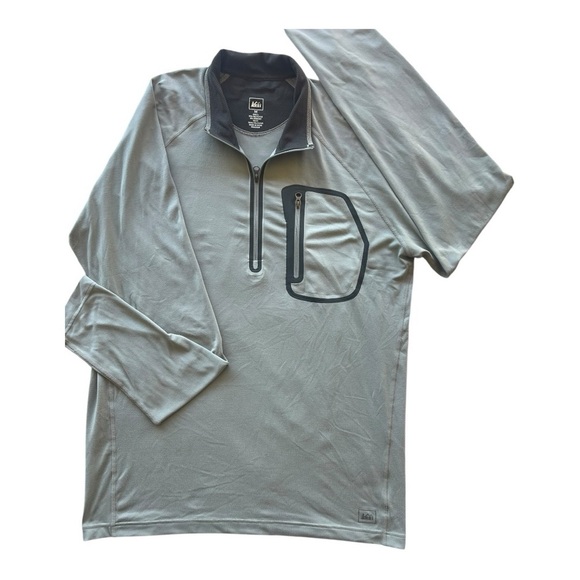 REI Dry Fit Men's Light Gray long Sleeve with 3/4 Front Zip Pullover Jacket - Picture 6 of 15